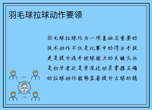 羽毛球拉球动作要领